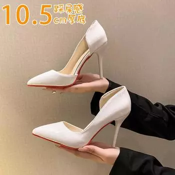 Модные туфли на высоком каблуке с красной подошвой, женские тонкие каблуки, сексуальное ночное шоу 2024 года, новые лакированные босоножки из чистой кожи Desire Wind Side Air 35 белый