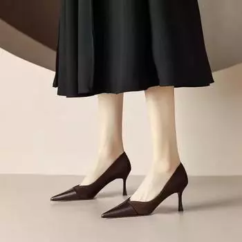 Модные туфли на высоком каблуке с острым носком, женские туфли для поездок на работу, классические черные туфли, удобные неглубокие женские туфли-лодочки 35
