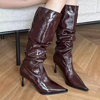 Модные туфли на высоком каблуке с острым носком, высокие сапоги, кожаные туфли, зимняя новая обувь для вечеринок, женская обувь 2024 года, трендовые туфли для ходьбы, туфли-лодочки, сексуальные туфли-лодочки, запатос 35 белый