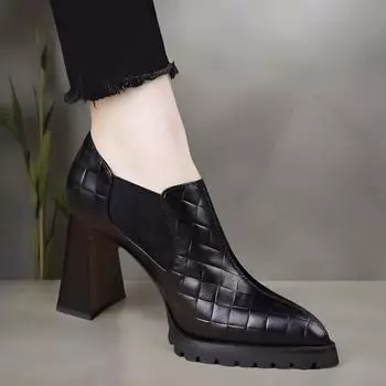 Модные туфли на высоком каблуке с острым носком, женская обувь, элегантные зимние новые трендовые ботинки 2025 года, челси, массивные, сексуальные, женские туфли для вечеринок, туфли-лодочки, бренд Femme 34