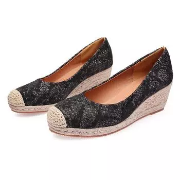 Модные туфли на высоком каблуке, женская тканевая обувь, элегантные женские туфли-лодочки, брендовые женские туфли на танкетке 8 см, размер плюс 42 A4894 4 чёрный