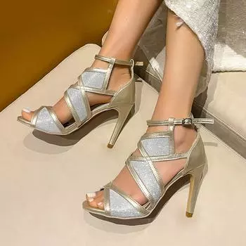 Модные туфли на высоком каблуке, женские летние новые сексуальные босоножки на тонком каблуке с открытым носком, большие размеры, модные босоножки с пряжкой на щиколотке, женские 35 чёрный