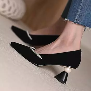 Модные туфли на высоком каблуке женские мокасины сексуальные туфли-лодочки элегантные женские туфли на каблуке вечерние черные туфли с жемчугом формальные туфли офисные туфли с острым носком люксовый бренд 34 грязно-белый