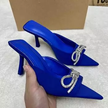 модные туфли на высоком каблуке женские туфли для вечеринок блестящие тапочки с бабочкой женские сексуальные летние туфли с открытым носком женские шлепанцы для улицы 37 красный