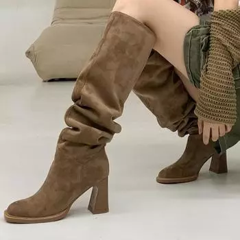 Модные туфли на высоком каблуке женские высокие сапоги замшевые туфли зимняя новая дизайнерская обувь женская 2024 трендовая обувь для ходьбы туфли-лодочки платье женские туфли 35 хаки