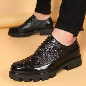 Модные туфли с крокодиловым узором, осенне-зимние мужские британские повседневные кожаные туфли с увеличенным голенищем, корейская версия, модные яркие кожаные туфли 38