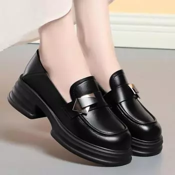 Модные туфли с круглым носком и толстой подошвой, женские черные кожаные туфли в студенческом стиле, универсальные мокасины Marilyn Jk 35