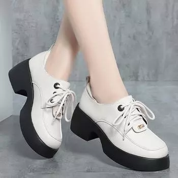 Модные туфли с круглым носком, соответствующие цвету, весенние повседневные женские туфли-оксфорды на платформе, черные туфли-лоферы в британском стиле, универсальные мокасины 35(Foot22.5cm)