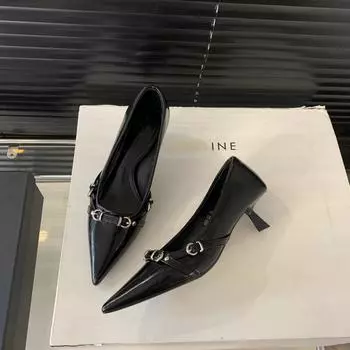 Модные туфли с острым носком и неглубоким вырезом на высоком каблуке, летние элегантные черные женские туфли на шпильках с пряжкой 35 серебряный