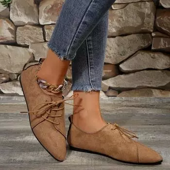 Модные туфли с острым носком, женские туфли, повседневная классика, черные удобные туфли на плоской подошве со шнуровкой, женские туфли на плоской подошве для женщин 2025 36 бордовый