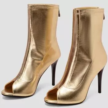 Модные туфли с открытым носком, женские сапоги, сексуальные, роскошные, золотисто-серебристо-красные, ботильоны, на молнии, на высоком каблуке, танцевальная обувь для вечеринок, женские, большого размера 34 золотой