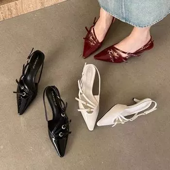 Модные туфли с пряжкой и узким ремешком на плоской подошве, женские, 2024, новые летние сандалии для платья, женские туфли-лодочки с острым носком и тонким каблуком 34 абрикосовый