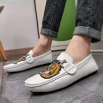 Модные туфли с вышитым тигром, брендовые роскошные мужские туфли, большой размер 48, удобные мужские туфли без застежек, дизайнерские повседневные кожаные туфли 38