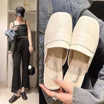Модные туфли с закрытым носком, повседневные низкие туфли для женщин, женские мюли, пантофле, роскошные мюли, новые модные резиновые туфли на каблуках-копытах, шлепанцы 35 хаки