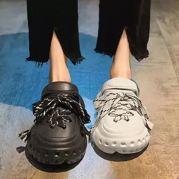 Модные туфли-сабо с подвесками, уличные шлепанцы, женские уличные тапочки, летние сандалии на платформе с милым бантом на толстой подошве для девочек 36-37 бежевый