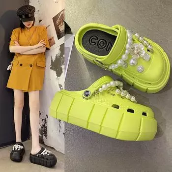 Модные туфли-сабо с подвесками, уличные женские тапочки, летние сандалии высокого качества на толстой подошве для девочек 36-37 белый