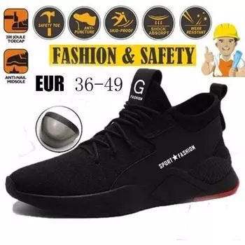 Модные туфли со стальным носком, защитная обувь из кевларового волокна, дышащая рабочая обувь со стальным носком для мужчин, размер 36-49 49 чёрный