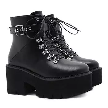 Модные туфли в стиле Лолита на высоком каблуке в стиле панк, готические туфли на высоком каблуке, костюмы на Хэллоуин, ботильоны в стиле стимпанк 43 чёрный