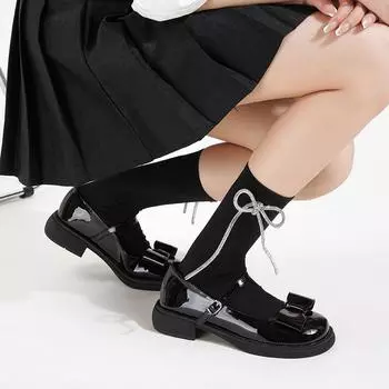 Модные туфли в стиле Лолита, женские туфли Мэри Джейн из искусственной кожи с круглым носком и пряжкой, с милой бабочкой, женские повседневные туфли на плоской подошве, размер обуви 42 34 чёрный