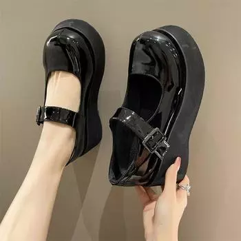 Модные туфли в стиле ретро Лолита, женские туфли в японском стиле с круглым носком, женские готические туфли на танкетке и платформе в стиле косплея JK 4.5 чёрный