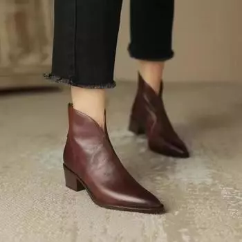 Модные туфли женские Botines Новые модные базовые короткие плюшевые однотонные туфли на каблуке-копыто с высоким острым носком в римском стиле из резины на осень Botas Mujer 35 чёрный
