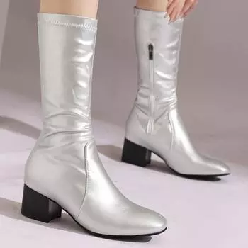 Модные удобные ботильоны для женщин 2024 года, зима-осень, черные, белые, серебристые, короткие ботинки, обувь на низком каблуке, женские, большой размер 45 50 34 чёрный