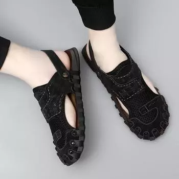 Модные удобные дышащие и модные летние мужские туфли для отдыха, мягкие повседневные сандалии высокого качества для мужчин, тапочки 38 коричневый