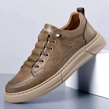 Модные удобные мужские кроссовки из натуральной кожи для ходьбы, повседневные кроссовки для походов с толстой подошвой, модные удобные нескользящие кроссовки для улицы из вулканизированной ткани 38 хаки