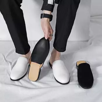 Модные удобные мужские туфли Muller, итальянские мужские тапочки из кожи, хит продаж, повседневные нескользящие полутапочки для мужчин, универсальные 38 чёрный