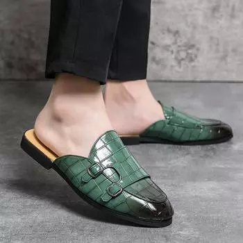 Модные удобные мужские туфли Muller с двойной пряжкой, мужские тапочки, кожаные мокасины, повседневные нескользящие полумокасины для отдыха на открытом воздухе, мужские универсальные 38 белый