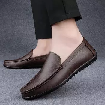 Модные удобные мужские туфли на плоской подошве итальянские мужские мокасины ручной работы из натуральной кожи официальная повседневная обувь мужская обувь для вождения высокого качества 37 коричневый