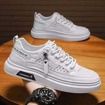 Модные удобные мужские туфли, повседневная мужская обувь, дышащие прогулочные туфли на плоской подошве, лаконичные повседневные кроссовки для мужчин 2024 года 39 белый