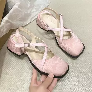 Модные, удобные, нескользящие, износостойкие женские сандалии с квадратной подошвой и застежкой-молнией Bao Head Back Trip Strap 35 чёрный