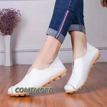 Модные удобные повседневные женские туфли на плоской подошве большого размера с низким верхом для медсестер, осенние туфли для женщин, балетки для вождения, мягкие мокасины с круглым носком 35