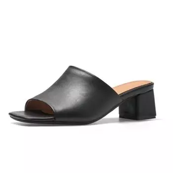 Модные удобные тапочки на низком каблуке, женские летние шлепанцы из натуральной кожи с открытым носком, черные, телесного цвета, мюли, сандалии, женские, большого размера 46 34