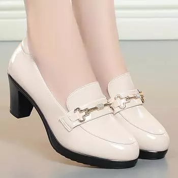 Модные удобные туфли из мягкой кожи в британском стиле на среднем каблуке, весна 2024, туфли-лоферы с глубоким ртом, женские туфли на платформе для офиса 35(Foot22.5cm)