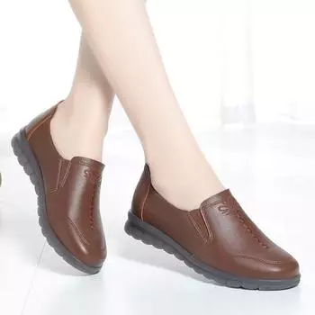 Модные удобные туфли из мягкой кожи высотой 3 см с глубоким носком, женские мокасины, весна 2024 г., обувь на плоской платформе, рабочая обувь для мам, мягкая подошва 35(Foot22.5cm)