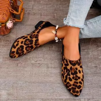 Модные удобные туфли на квадратном каблуке для женщин 2024 года, новые дизайнерские туфли с леопардовым принтом, повседневные универсальные туфли с острым носком 36 коричневый