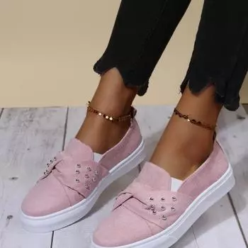 Модные удобные туфли на плоской подошве с заклепками, женские повседневные туфли на платформе, женские туфли из вулканизированной кожи, новинка 2024 года, летние женские кроссовки 35 бежевый