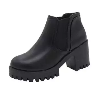 Модные удобные туфли на высоком каблуке с круглым носком, повседневные короткие однотонные туфли на толстом каблуке 2024 года, новые женские сапоги на осень-зиму, комфорт 36 чёрный