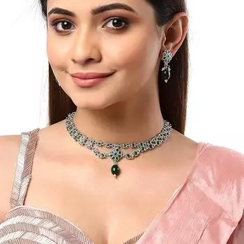 Модные украшения, антикварное оксидированное посеребренное ожерелье с американскими бриллиантами и жемчугом, бисером и серьгами, комплект украшений для женщин и девочек