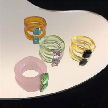 Модные украшения для девочек, нерегулярные стразы, акриловые геометрические смоляные кольца, прозрачное кольцо на палец прозрачный