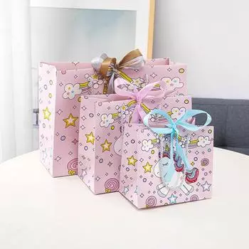 Модные украшения для вечеринок, подарочные пакеты для конфет, розовые подарки для девочек на день рождения, упаковка для детей, единорог 18*16*10cm золотой