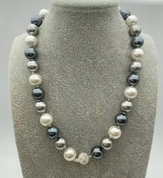 Модные украшения, красивое идеальное круглое многоцветное жемчужное ожерелье из ракушек южного моря диаметром 18 дюймов и диаметром 12 мм.