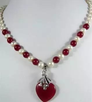 Модные украшения Красивый нефритовый кулон с пресноводным жемчугом и красным нефритом Ожерелье