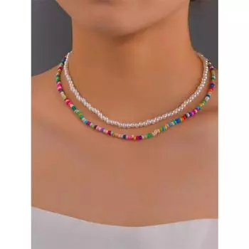 Модные украшения, ожерелье из цветных рисовых бусин, короткая цепочка на шею, новые популярные украшения. разноцветный