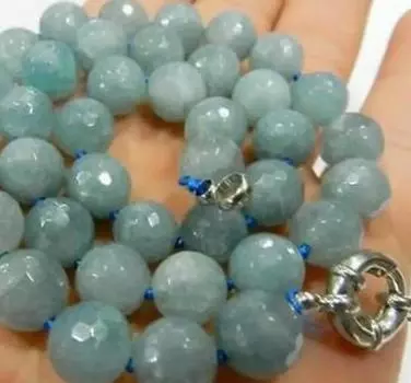Модные украшения, ожерелье из натуральных граненых круглых бусин из аквамарина диаметром 10 мм