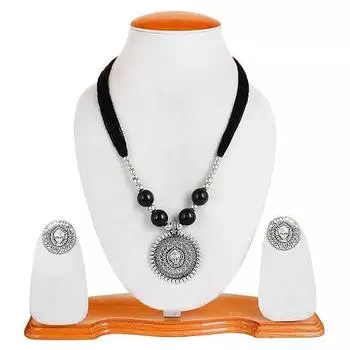 Модные украшения, старинные окисленные хлопчатобумажные нити в этническом стиле, комплект украшений, ожерелья и сережек для женщин и девочек.(Подарок ко Дню Святого Валентина). (ЧЕРНЫЙ) чёрный