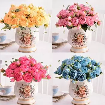 Модные украшения унисекс пионы свадебные розы искусственные цветы реквизит для домашней фотосъемки букеты искусственные цветы для вечеринки 5 головок белый