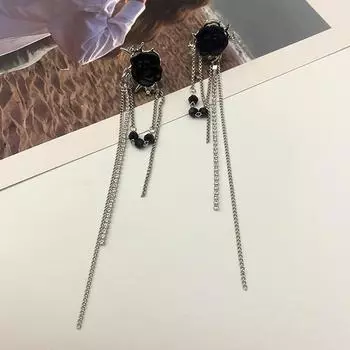 Модные украшения в стиле ретро, черные стразы, розовые длинные серьги с кисточками для женщин чёрный
